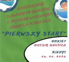 na plakacie: informacja o zawodach pływackich
