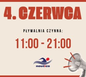 na zdjęciu godziny otwarcia pływalni 4. czerwca