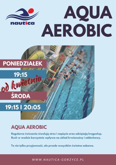 na plakacie zaproszenie na zajecia aquaaerobiku w poniedziałki i środy