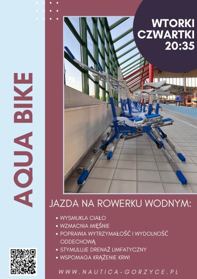 na plakacie zaproszenie na zajecia aqua bike we wtorki i czwartki